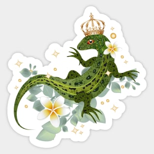 Sand lizard with crown and exotic plants Sticker